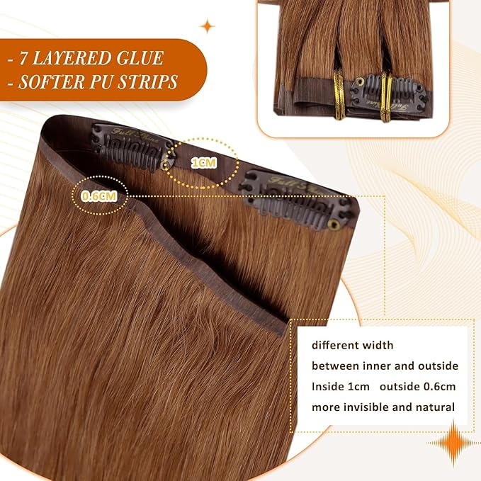 Full Shine Copper Red Clip in Hair Extensions 16 Inch Real Human Hair Natural Straight Pu Weft Auburn Brown Brazilian Hair Clips Healthy Ends 8 Pcs 120 Grams