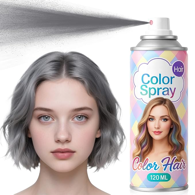 Temporary Gray Hair Color Spray – 1-Day Washable Grey Hair Color for Women Kids Men, Fun Hair Spray for Halloween, Cosplay, Costumes, Parties, Festivals, Crazy Hair Day, DIY Hair Looks