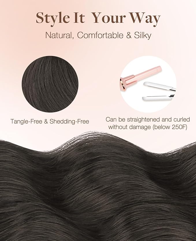 GOO GOO Invisi Edge Tape in Hair Extensions Human Hair, 1C Mocha Brown 10pcs injected with 10pcs classical tape ins, 12inch 40g, Virgin Remy Hair, Natural Look