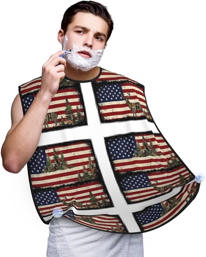 Men's Beard Maintenance Apron, Waterproof & Easy Clean, Hunting Camo Camouflage Deer American Flag