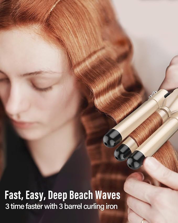 Waver Curling Iron Curling Wand - BESTOPE PRO 5 in 1 Curling Wand Set with 3 Barrel Hair Crimper for Women, Fast Heating Crimper Wand Curler in All Hair Type, Women Gifts - Gold