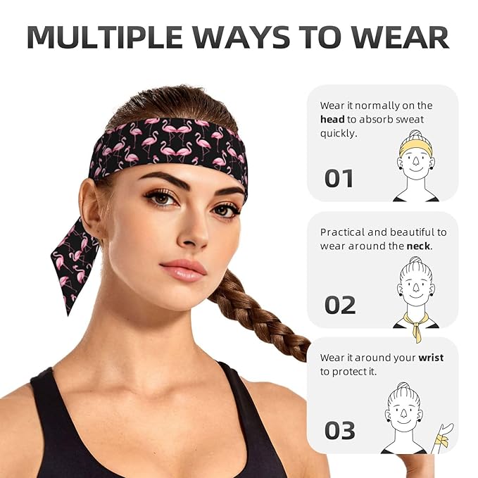 Boys Girls Pink Flamingos Lovers Sports Sweat Bands Boho Style Beauty Skinny Hair Band Headdress for Sports Fitness Shower