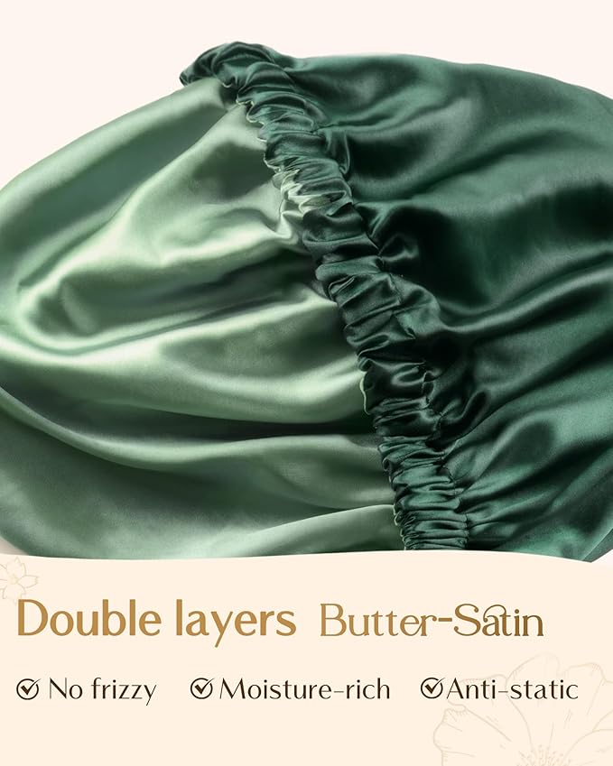 YANIBEST Adjustable Satin Bonnet Double Layer Hair Bonnet for Sleeping Bonnets for Women Hats Curly Natural Hair, Sage