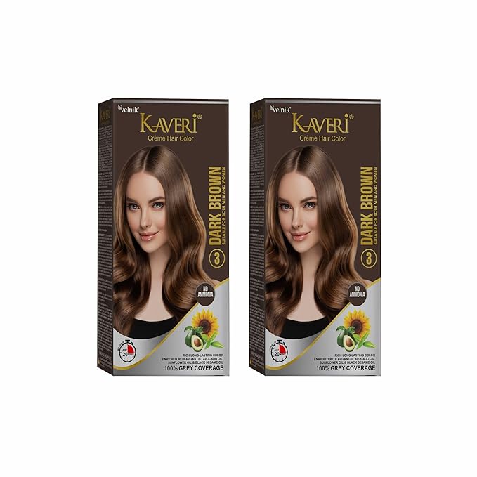 Creme Hair Color Permanent Hair Dye Color - With Improved Creme Formula for Gray Coverage Ammonia Free Hair Color Dye for Rich Bright Long lasting (Dark Brown, 3.04 Fl Oz) - Pack Of 2