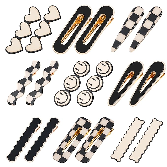 Gingbiss 18 Pcs Hair Clips for Women Girls, Black White Checker Cute Hair Barrettes with Storage Box, No Bend Korean Styling Minimalist Hair Accessories, Gift for Women Girls