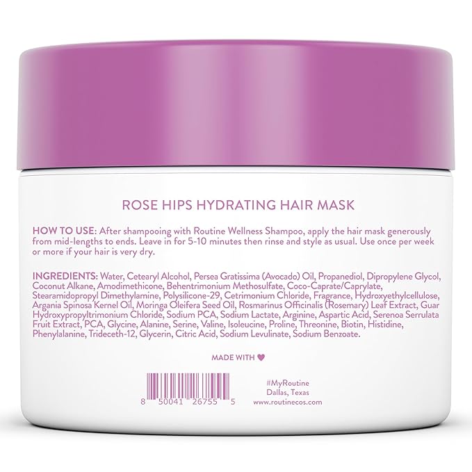 Routine Wellness Deep Conditioning Hair Mask - Bring Dry, Damaged Hair Back to Life – Hydrating Repair Treatment that Moisturizes, Strengthens & Adds Volume – Rose Hips 8oz