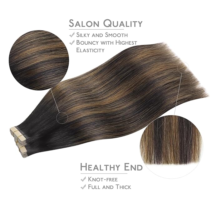 WENNALIFE Tape in Hair Extensions Human Hair, 40pcs 100g 24 inch Balayage Natural Black to Chestnut Brown Hair Extensions Real Human Hair Straight Tape in Extensions Invisible Human Hair Extensions