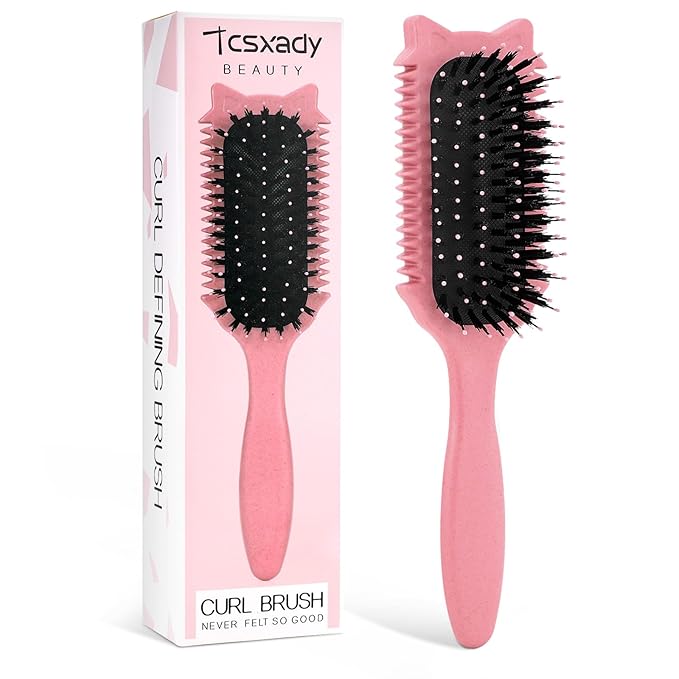Curly Hair Brush, Curl Defining Brush for Effortless Curly Hair Care, Funny Cat Ear Type Curl Brush Suitable for Wet & Dry Hair,Women and Men,Reduces Frizz (Pink)