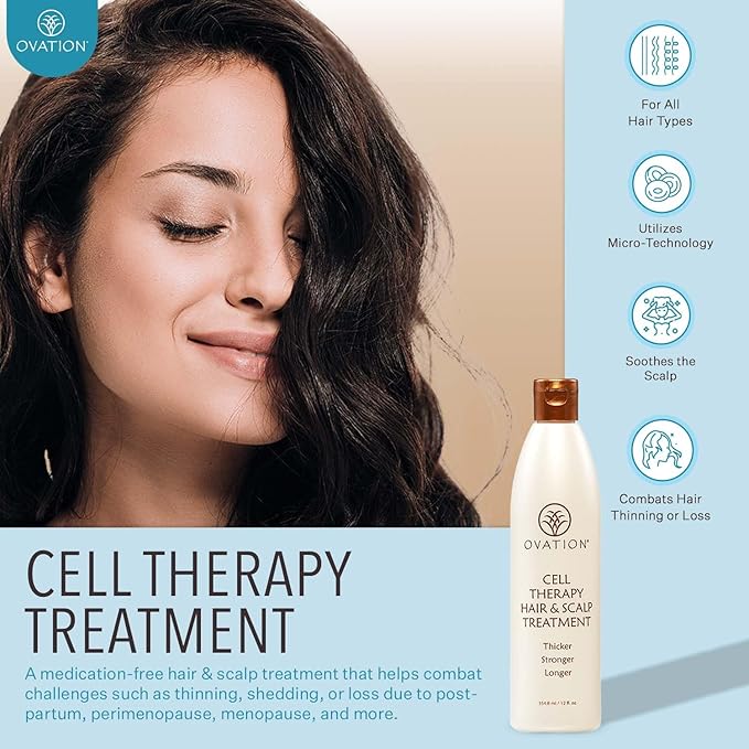 Ovation Hair Cell Therapy Hair Growth & Scalp Treatment for Men & Women - For All Hair Types, Helps Reduce Breakage & Split Ends - No Minoxidil, Sulfates, or Parabens - With Biotin, Vitamin B5, Aloe