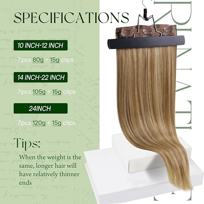 RUNATURE Clip in Hair Extensions Human Hair, 14 Inch 120g Thick Hair Extensions Clip Ins, Natural Remy Hair for Women, Natural Looking, 7pcs #10P16 Dark Blonde with Highlights