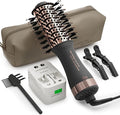 Dual Voltage Blow Dryer Brush Travel Hair Dryer Brush in One,2 inch Oval Shape Hot Air Brush,Travel Hair Tools/Volumizer/Straightener/Curler,European Blow Dry Brush with Universal Adapter