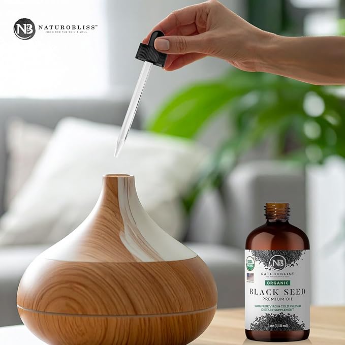 NaturoBliss Organic Black Seed Oil 100% Virgin Cold Pressed Omega 3 6 9 Super Antioxidant for Immune Support, Joints, Mobility, Digestion, Hair Skin Vegan, Gluten-Free, Non-GMO USDA Certified 4oz
