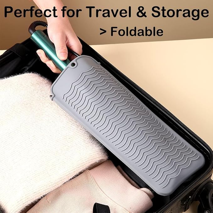 2 Pcs Professional Silicone Heat Resistant Mat Pouch for Curling Iron, Flat Iron and Other Hot Tools, Portable Travel Mat and Cover for Hair Styling Tools with Hanging Hole (2PCS Blue)