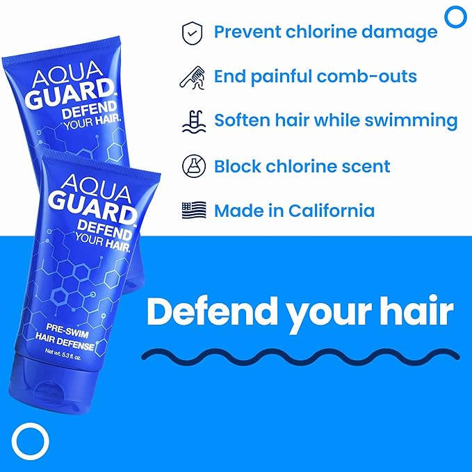 AQUA GUARD Pre-Swim Hair Defense | No More Swim Hair | Prevents Chlorine Damage + Softens Hair While Swimming | Made in California | Color Safe, Leaves Hair Smelling Great | 5.3 oz (2 Pack)