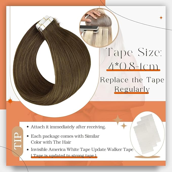 Full Shine Invisible Tape in Human Hair Extensions Color 3 Dark Brown Hair Extensions Tape in Seamless Tapes in Extensions 16Inch Soft Silky 50Gram Natural Straight Hair 20Pcs Remy Hair Extension