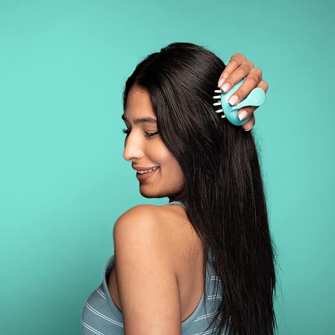 Shampoo Massager Brush, Scalp Massager and Exfoliator Features Soft Bristles to Aid in Dandruff Relief, Increase Circulation, and Stimulate Hair Growth for Healthy Looking Hair (Aqua)