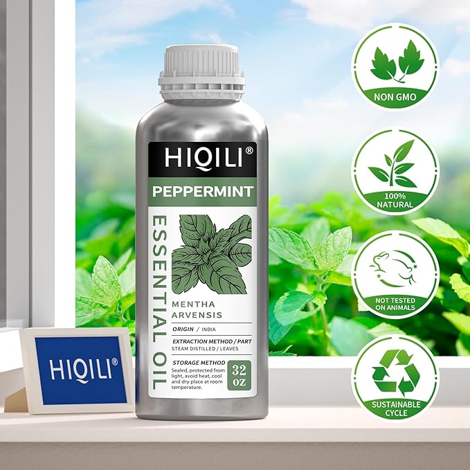 HIQILI Peppermint Essential Oil 32oz 100% Pure Natural Aromatic Oil for Freshening Air, Hair Care, DIY Soap, SPA & Home Use