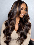 YIROO V Part Wig Human Hair Highlight Chestnut Brown Ombre Body Wave Human Hair Wig No Leave Out 12A Glueless Upgrade U Part Wigs Clip in Half Wig No Glue No Sew Beginner Friendly 150% Density 20inch