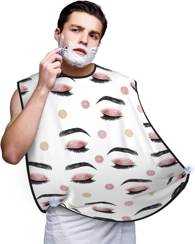 Beard Trimming Catcher Apron, Waterproof Non-Stick Grooming Bib for Shaving, Ideal for Men Dad Father’s Day, Closed Eyes Lashes Rose Gold Black Eyelash White Shave Bib