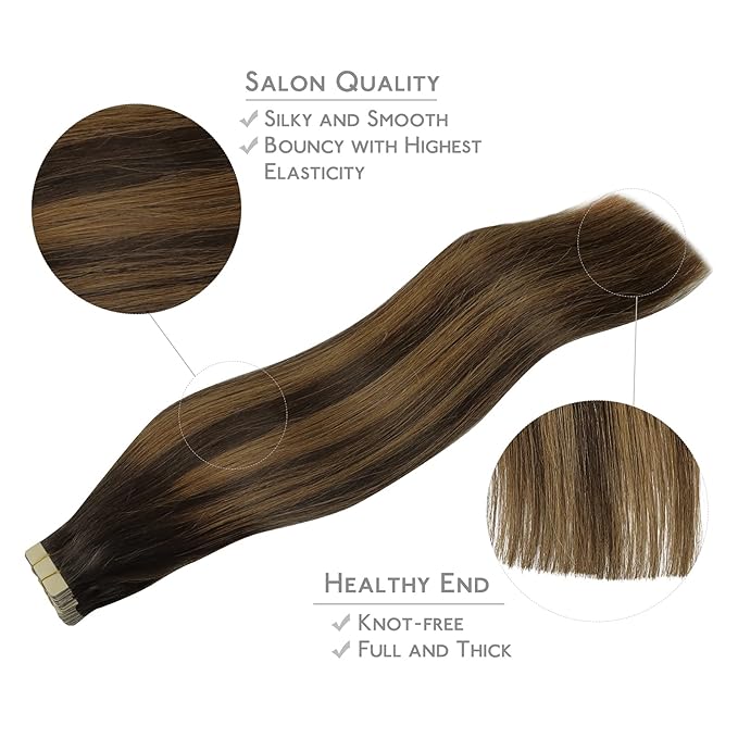 WENNALIFE Tape in Hair Extensions Human Hair, 20pcs 14 inch 50g Balayage Dark Brown Mixed Chestnut Brown Remy Tape Hair Extensions Real Human Hair Tape Extensions Coloured Hair Extensions