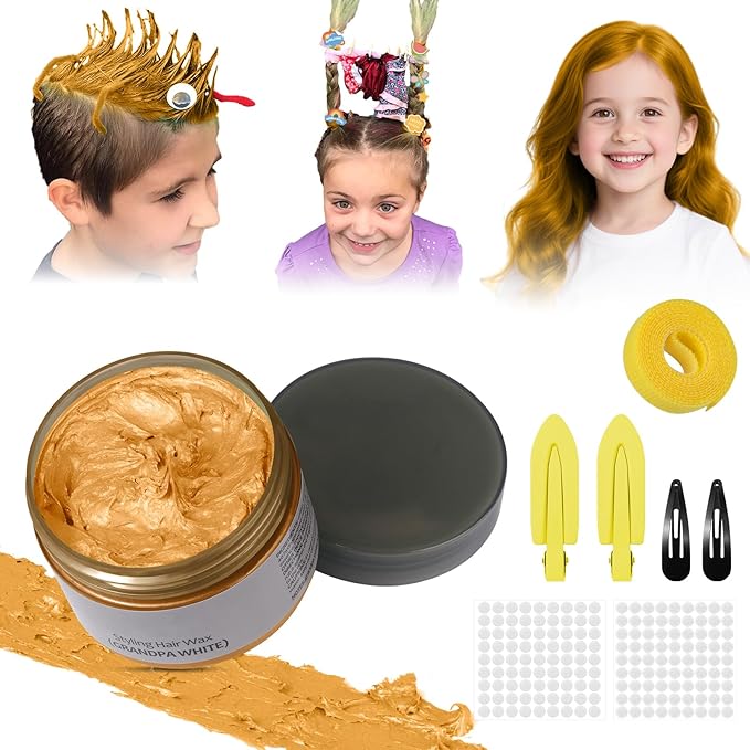 Temporary Hair Color Wax Kit, Stocking Stuffers for Teen Girls, Instant Hair Dye Color Wax Washable Natural Hair Color Cream for DIY Hairstyle on Crazy Hair Day, Children's Day, Christmas (Yellow)