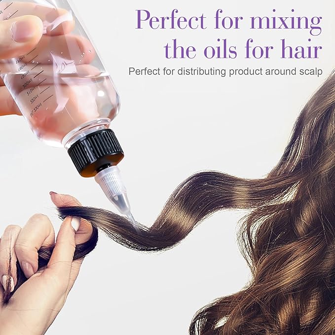2Pcs Applicator Bottle for Hair, 8.5oz Twist Top Squeeze Oil bottles, Plastic Hair Color Bottle Dispenser Container for Scalp Root Dye Container with Clear Graduated Scale
