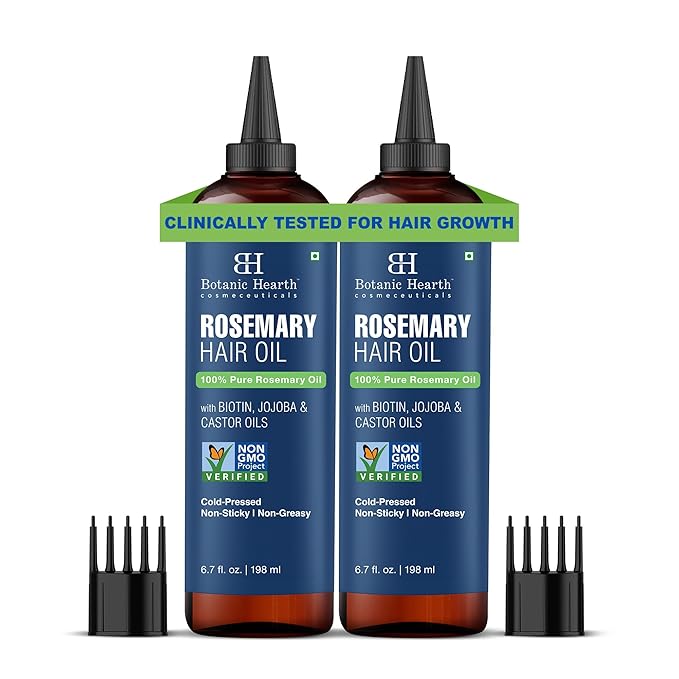 Botanic Hearth Rosemary Oil for Hair Growth | Strengthening Biotin, Jojoba, Castor Hair Growth Oil for frizzy hair | Dry, Damaged Scalp Treatment | Color Safe | All Hair Types | 6.7 Fl Oz (2 Pack)
