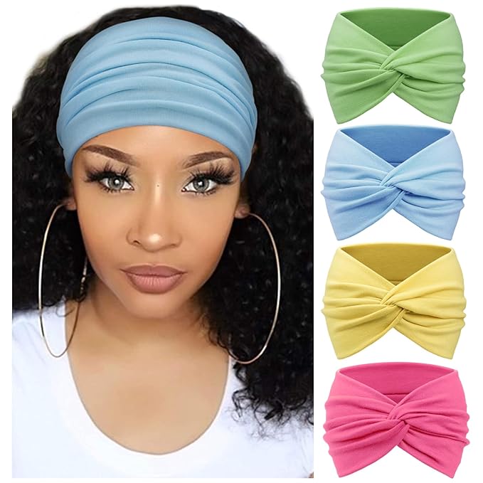 DRESHOW 4 Pack Turban Headbands for Women Wide Vintage Head Wraps Knotted Cute Hair Band Accessories