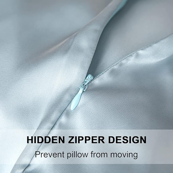 Mulberry Silk Pillowcase for Hair and Skin - Cooling Silk Pillow Case with Hidden Zipper, Allergen Proof Dual Sides Soft Breathable Smooth Silk Pillow Cover for Women (Aqua Blue)