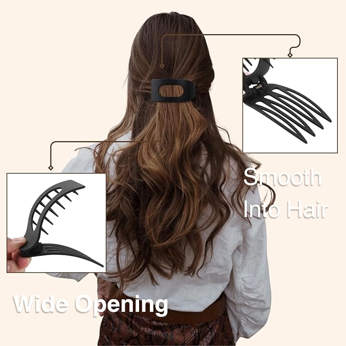 8 Pack Neutral Flat Hair Clips for Women – Large Matte No-Slip Rectangle Claw Clips Thick & Thin Hair in Brown, Black, and Blonde, Strong Hold Square Hair Accessories for Work or Daily Wear