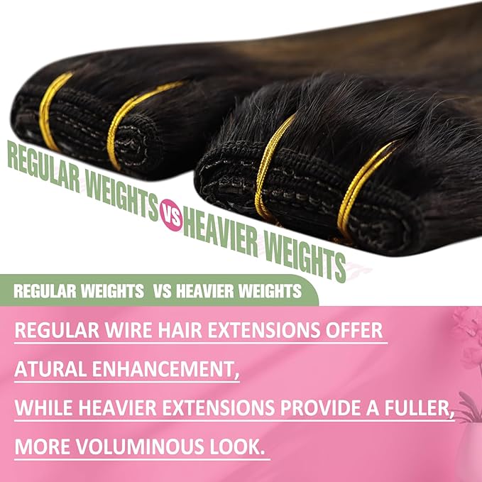 YoungSee Wire Human Hair Extensions Brown Wire Hair Extensions Human Hair Balayage Darkest Brown with Medium Brown Fish Line Hair Extension Real Human Hair 80G 16In