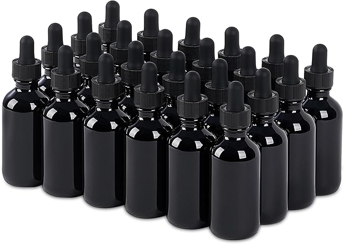 24 Pcs, 2oz Glass Dropper Bottle, Leakproof Tincture Bottles with Dropper, Black Reusable Eye Dropper Bottle, for All Kinds of Liquids (Black, 2oz-24pcs)