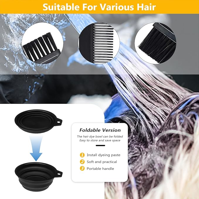 26PCS Hair Dye Coloring Kit, Professional Hair Bleach Kit, Hair Coloring Products, Gloves, Storage Bag, Rubber Band, Shawl, Clips, Brush, Bowl, Ear Cap, Mixing Spoon, Black