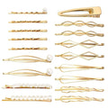 18 PCS Geometric Metal Gold Hair Styling Pins Women Girls Preppy Pearls Hair Clips Bridal Elegant Hair Barrette Set Minimalist Bobby Pins Dainty Hair Accessories