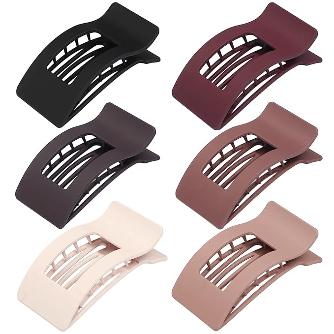 French Flat Hair Clips for Women 6pcs Hair Claw Clips for Thick or Thin Hair Matte Claw Clips for Girls Barrettes Non-Slip Strong Hold Hair Accessories for Women (Brown Scarlet)