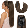 Hairro Ponytail Hair Extensions Claw Clip In Ponytails Jaw On Ponytail Extensions 100% Real Human Hair Long Straight Jaw/Claw Clips Pony Tail Hairpieces For Women 16 Inch 105g #02 Dark Brown