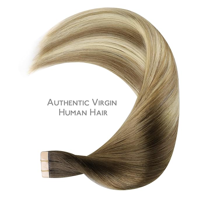 WENNALIFE Tape in Hair Extensions Human Hair Ombre Walnut Brown to Ash Brown and Bleach Blonde Tape in Extensions, 10pcs 20g 10 inch Remy Invisible Tape Ins Straight Real Human Hair Tape in Extensions