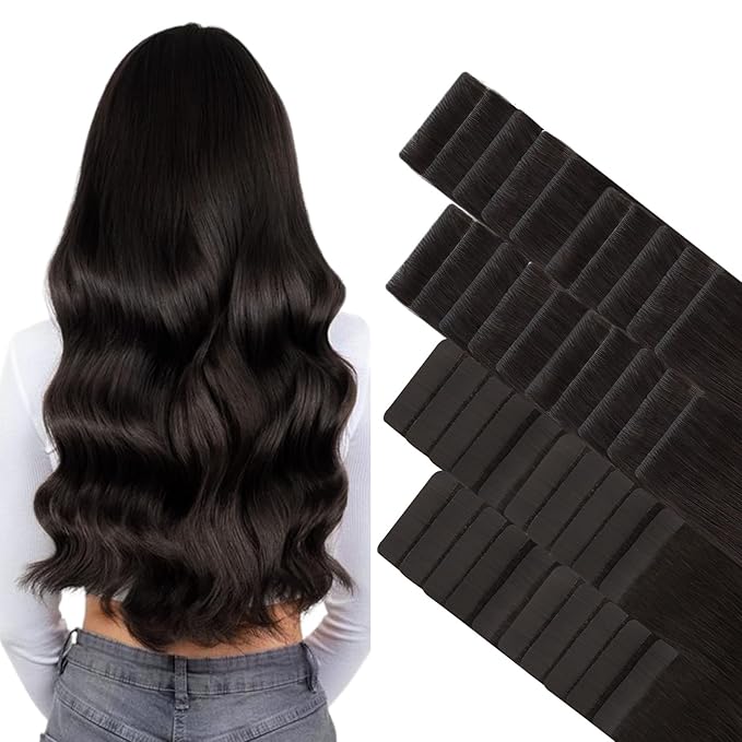 GOO GOO Invisi Edge Tape in Hair Extensions Human Hair, 2 Dark Brown 20pcs injected with 20pcs classical tape ins, 20inch 100g, Virgin Remy Hair, Natural Look