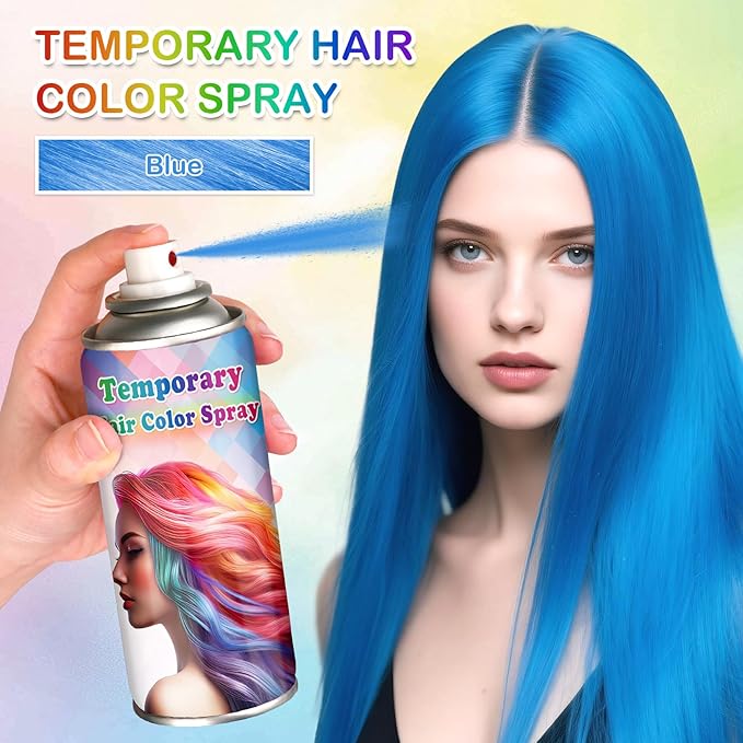 Blue Temporary Hair Color Spray for Kids Women,One-Time Use Washable Hair Dye,Non-sticky Colored Hair Spray for Cosplay Halloween,120ML (Blue）