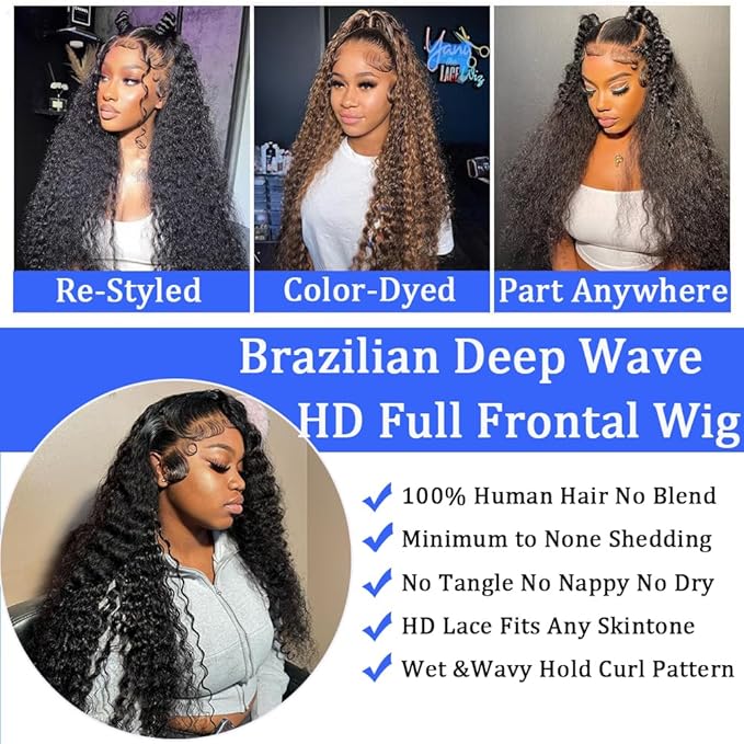 13x6 Deep Wave Lace Front Wigs Human Hair 200 Density Pre Plucked 13x6 HD Transparent Lace Frontal Wigs Human Hair Glueless Curly Wigs For Black Women 24 Inch