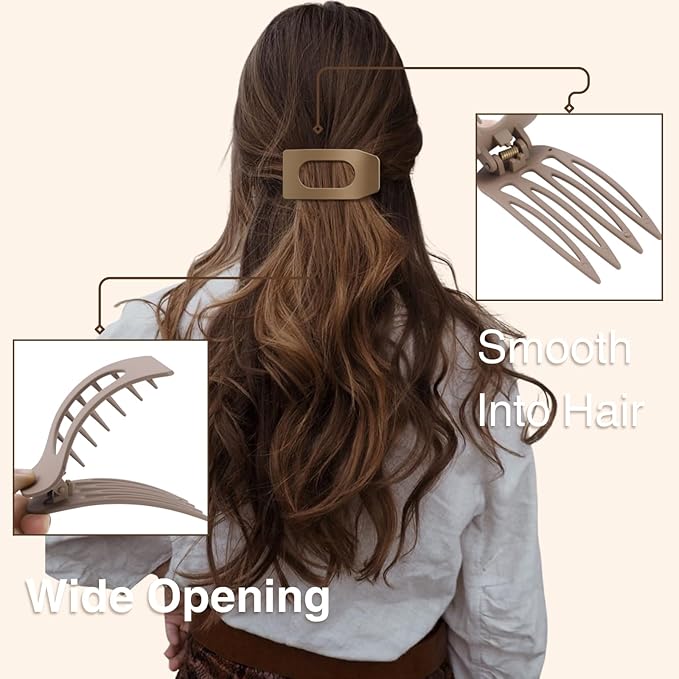 8 Pack Flat Hair Clips for Women – Large Matte Rectangle No-Slip Claw Clips, Strong Hold Square Hair Accessories for Thick & Thin Hair, Lay Flat Design for Work & Daily Styling