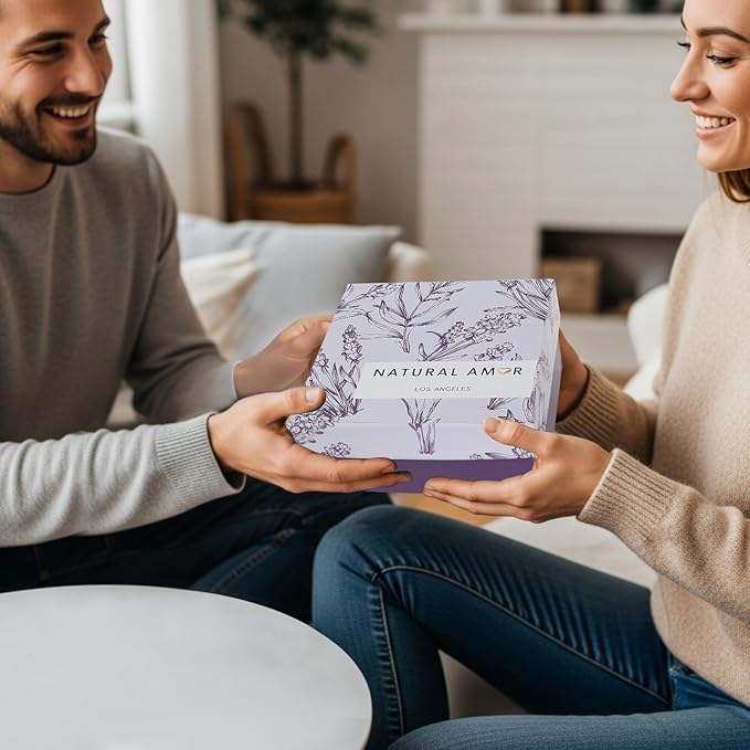 Natural Amor 5-Piece Lavender Spa Gift Set – Bath Bomb, Body Butter, Bar Soap, Bath Salt, Candle – Relaxing Self Care Kit for Women – Gift Box for Birthday, Thank You, Get Well