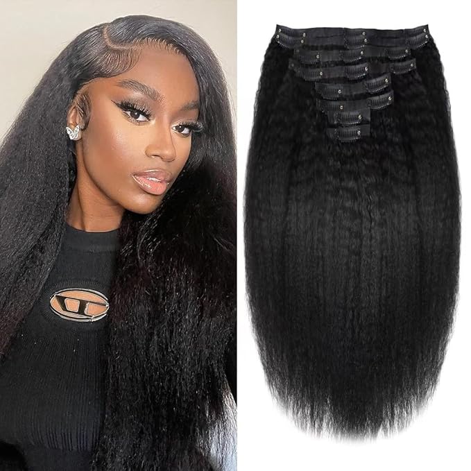 Seamless Clip In Hair Extensions Human Hair Kinky Straight 18inch 120g 8pcs Seamless Clip Ins For Black Women Real Human Hair Extensions Full Head kinky clip ins Invisible Pu Skin Weft Natural Black