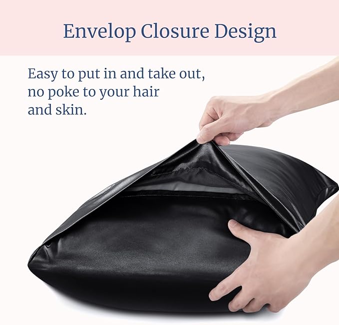 BEDELITE Satin Pillowcase for Hair and Skin, Super Soft and Cooling Similar to Silk Pillow Cases 2 Pack with Envelope Closure, Gift for Women Men(20"x36" King Size, Black)