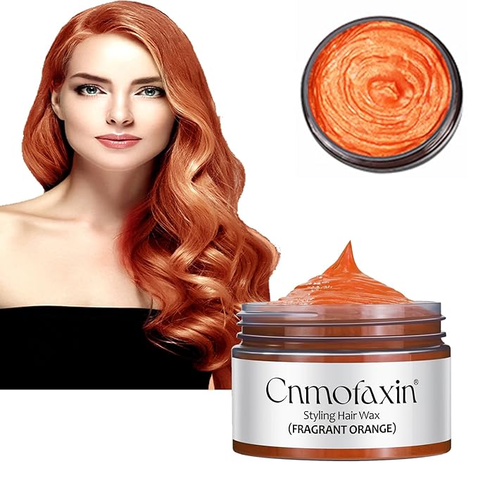 Hair Color Wax,Temporary Hair Color Dye,Washable One-time Natural Hair Coloring Mud Wax for Halloween Cosplay, Party & Daily Use,Easy to Remove (Orange-4.23 oz)