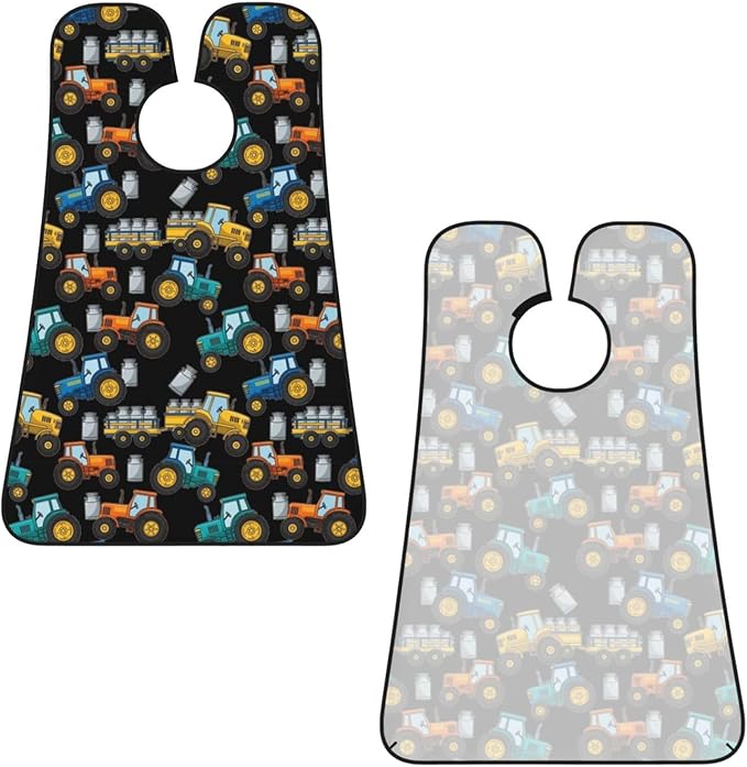 Beard Apron Hair Catcher, Cartoon Milk Farm Tractors Black Shave Bib, Waterproof Non-Stick Shaving Bib, Trimming Grooming Tool for Dad Men Anniversary