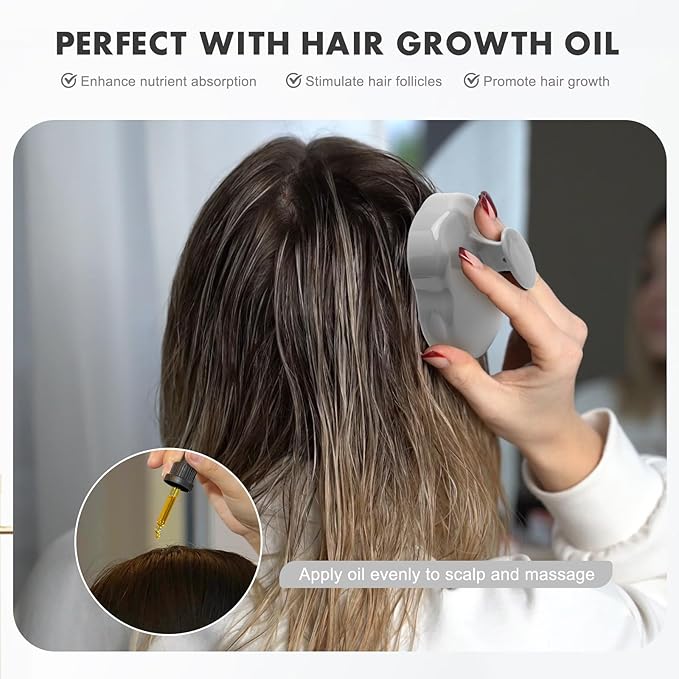 FREATECH Massager Shampoo Brush with Soft Silicone Bristles for Scalp Care, Shower Hair Scalp Scrubber Exfoliator for Dandruff Removal and Hair Growth, Wet & Dry for Men, Women and Kids, Grey