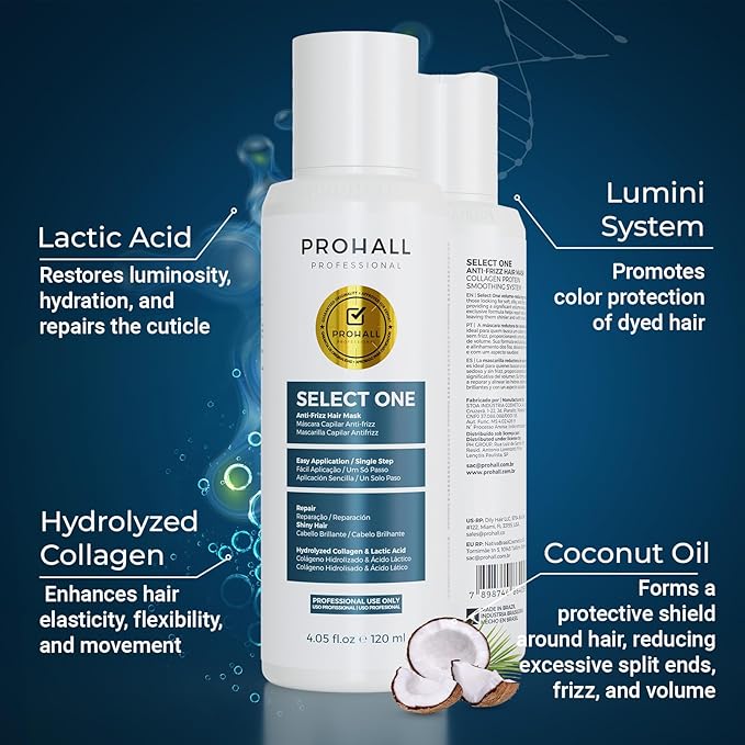 Brazilian Keratin Treatment Blowout Complex-PROHALL SELECT ONE 4.05 oz-Formaldehyde Free Keratin Hair Treatment-Queratina Brasileña Keratina Para Alisar el Pelo Sin Formol-Pack of 2