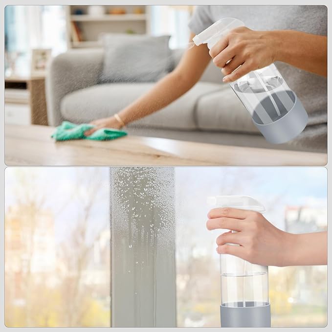 2 Pack Glass Spray Bottles with Silicone Sleeve, 16 oz Empty Refillable Containers with Adjustable Spray Nozzles, Spray Bottles for Hair, Cleaning Solutions and Plants