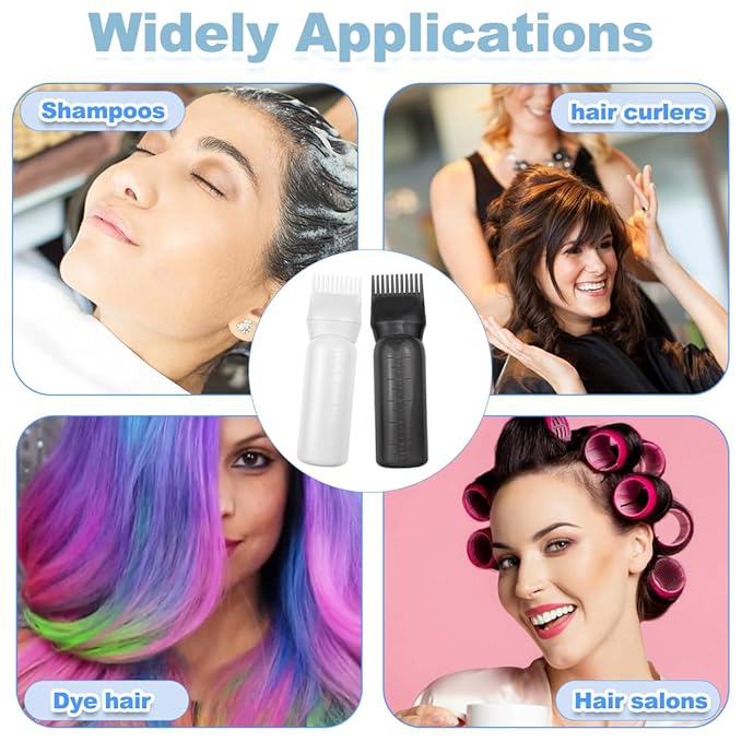 ELANE 4 Pack Root Comb Applicator Bottle,Oil Comb Applicator for Hair Dye Shampoos Hair Salons (2 Black + 2 White)